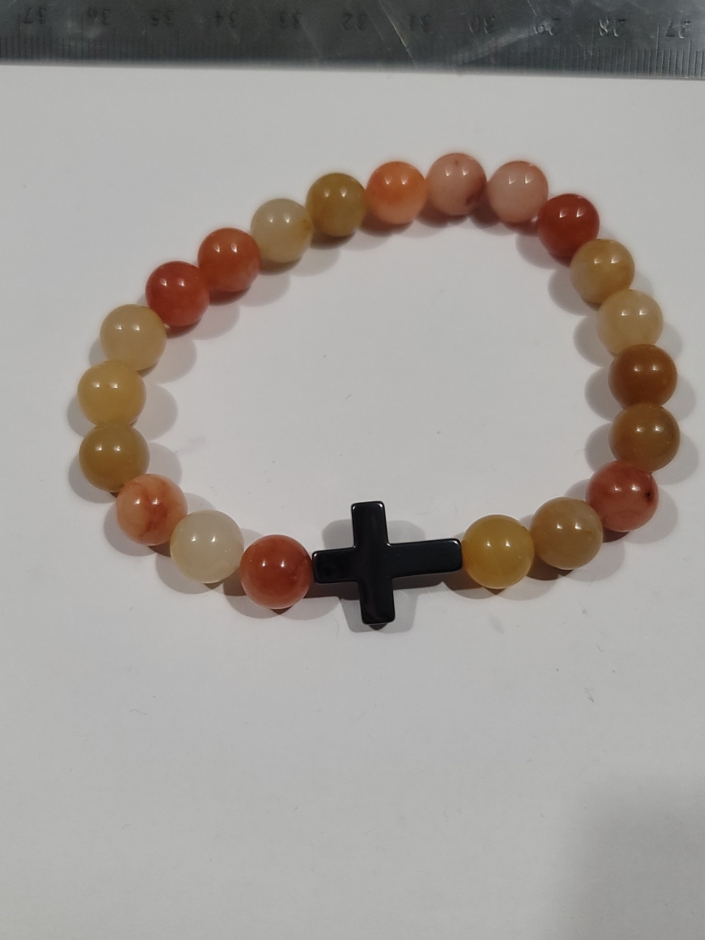 Multicolor Agate Beaded Bracelet with Black Cross
